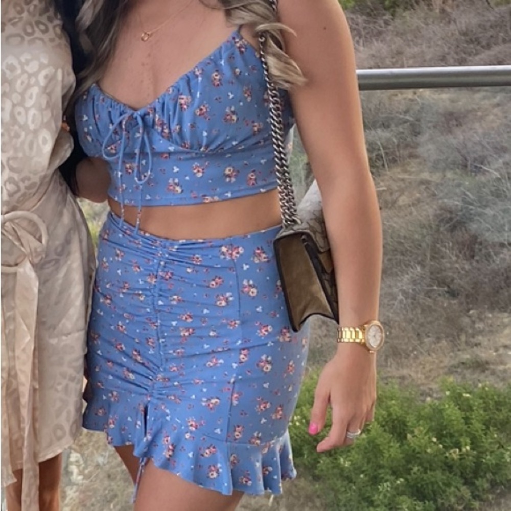 Once Upon a Skirt Boutique- Two piece blue floral set